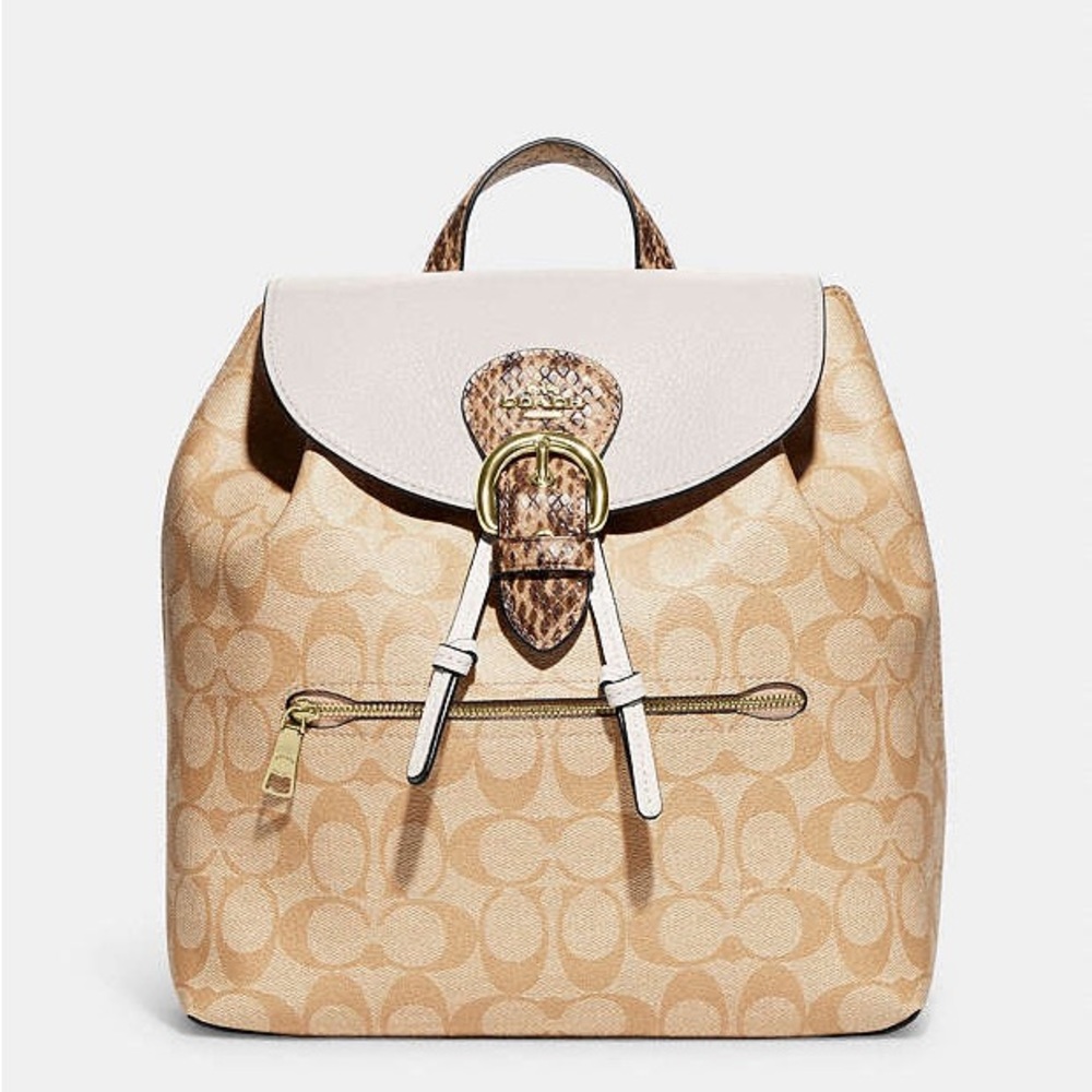 Tan Coach Kleo signature backpack